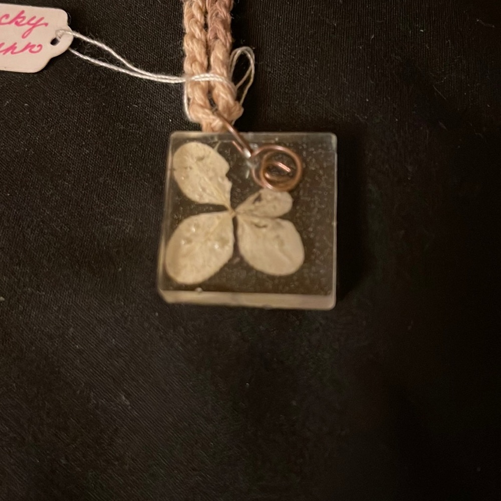 Simple clear square resin four leaf clover necklace